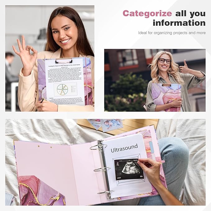 Ospelelf 3 Ring Binder for Letter Size Paper with 5 Tab Dividers, 3 Inch Ring, 4.4 Inch Spine, Pink Large Binder with Clip for School and Office Supplies