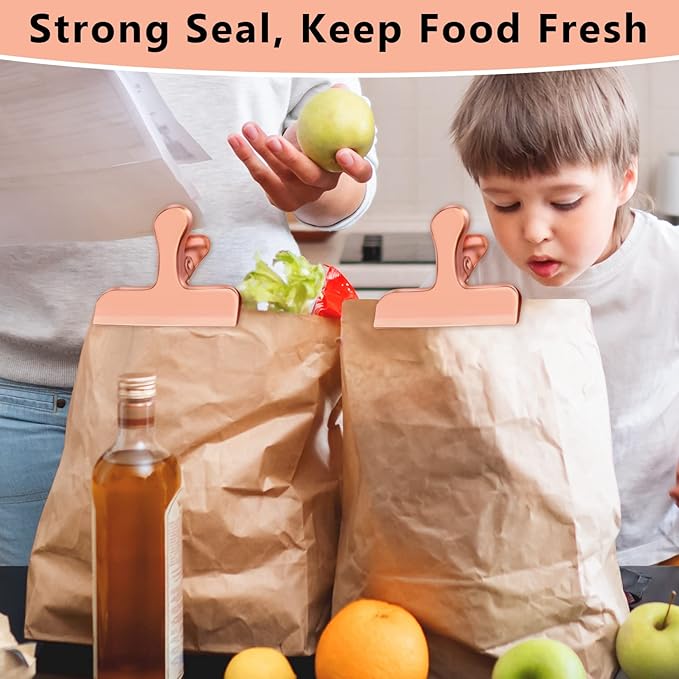 FINDMAG 8 Pack Chip Clips Food Bag Clips Heavy Duty Food Bag Clamp, 3 Inch Wide Stainless Steel Chip Metal Hinge File Clamps