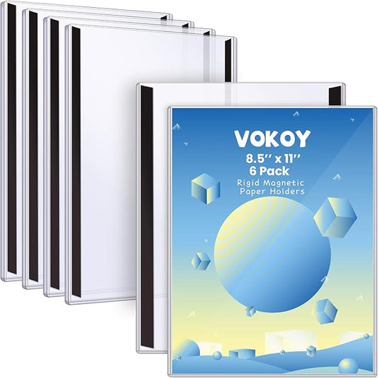 6 Pack 8.5'' x 11'' Rigid Magnetic Paper Holders, Hard Plastic Letter Size Clear View Page Sleeves Protectors Document Frames Reusable Magnetic Sign Holder for Home Office Store Displays