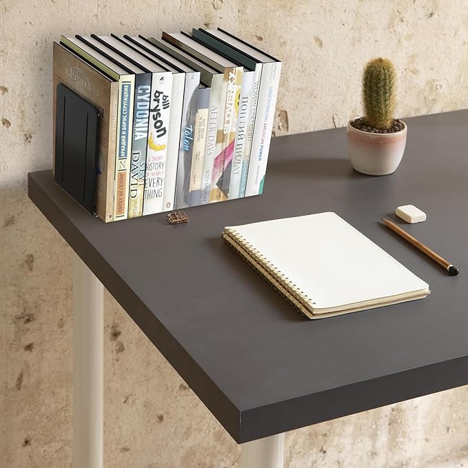 Acrimet Plastic Bookends for Bookcases, Shelves and Desktop, Plastic Book Holders (Black Color) (1 Pair)