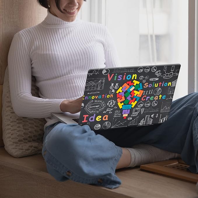 KEROM Compatible with MacBook Air 13 inch Case 2021 2020 2019 2018 Release M1 A2337 A2179 A1932, Protective Plastic Hard Shell Case & Keyboard Cover, Has Logo Cutout, Light Bulb