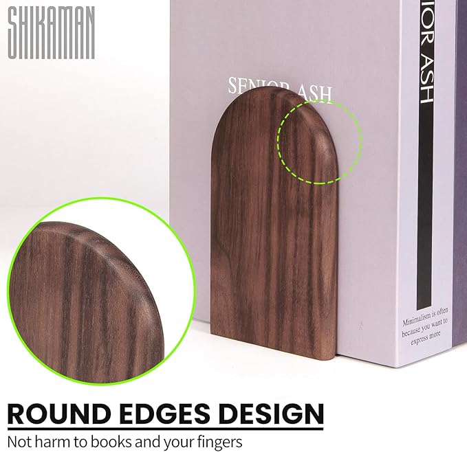 Book Ends,4 Pack Medium Bookends Wood Book Ends Universal Economy Bookend (4, Medium)