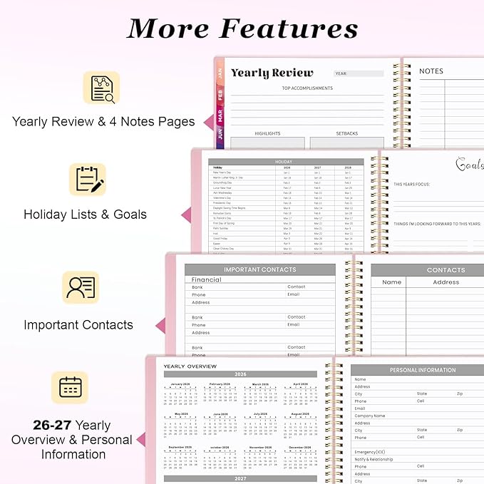 Oucaru 2026 Planner, Weekly and Monthly Planning Calendar, Jan 2026 - Dec 2026, 8.5" x 11", Spiral Bound, 12 Habit Trackers & Monthly Tabs, 2 Storage Pockets, Perfect for Office Home School Supplies