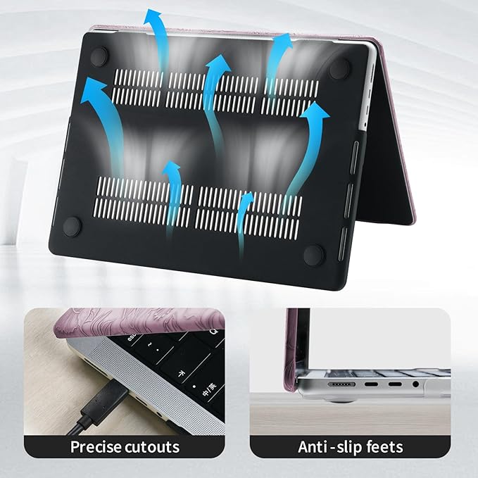 DTangLsm for MacBook Pro 13 inch Case M2 2025 2024-2016 A2338 M1 A2289 A2251 A2159 A1989 A1706 A1708, Elegant Retro Leather Hard Shell Cover for MacBook Pro Case + Keyboard Cover,Lilac Embossed Floral