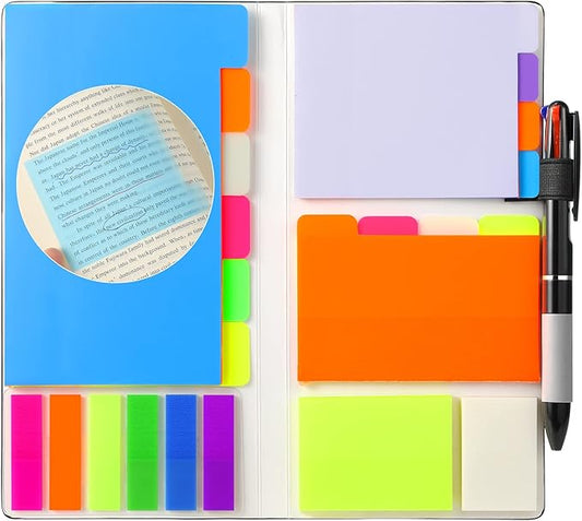 Hommie Updated Transparent Sticky Note Pads with Color Ballpoint Pen, Clear Sticky Tabs Translucent Page Flags Book Markers Stickers, Waterproof Self-Adhesive Pad, Bible Study Office School Supplies