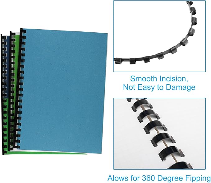 PATIKIL 22mm (7/8") Plastic Binding Combs, 10 Pcs 21 Rings Comb Binding Spines 190 Sheet Capacity Letter Size for Binding Paper Sheets Notebook Calendar Picture Album, Black