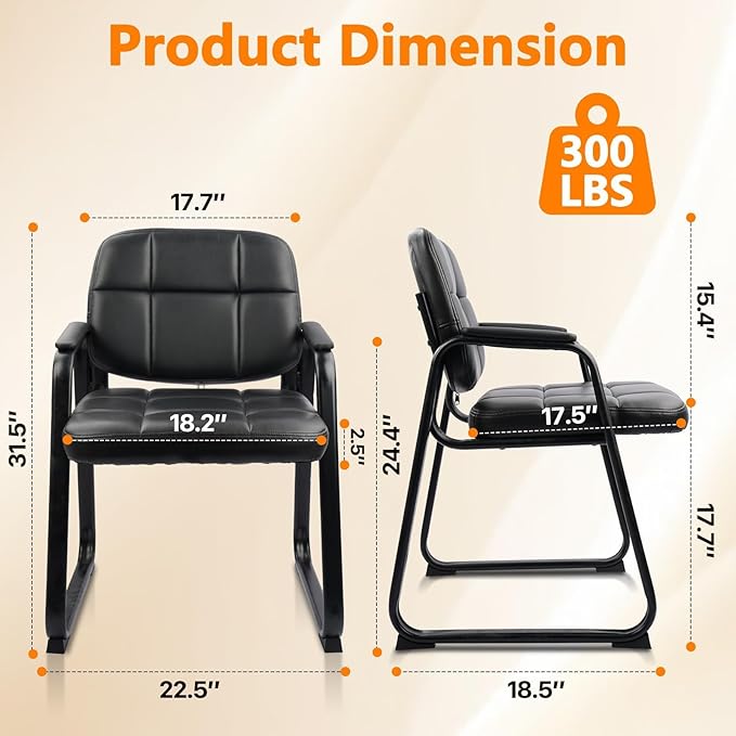 CLATINA Waiting Room Guest Chair with Bonded Leather Padded Arm Rest for Office Reception and Conference Desk Black with Sled Base 6 Pack
