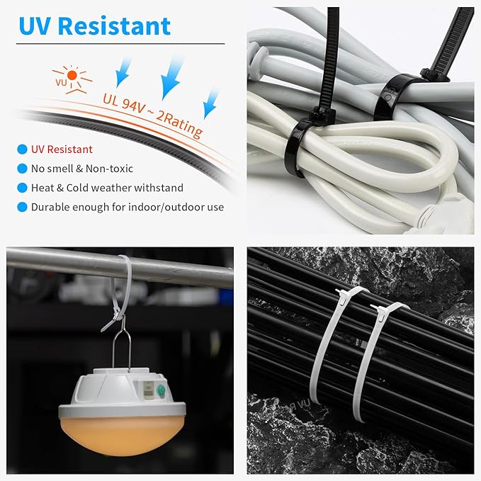 16 Inch Recoverable Reusable Zip Ties, 100PCS White Zip Ties, Outdoor 120 lb. Small Cable Ties, Small Releasable Plastic Ties, Removable Wire Ties for Wire Management Outdoor Patio