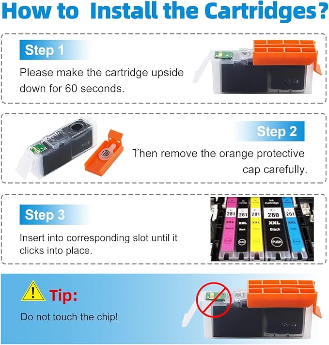 CLI-281 Cyan Ink Cartridge Replacement for Canon CLI-281XXL 281XXL 281 Cyan Use for Canon PIXMA TS6320 TR7520 TS8120 TS8320 TR8520 TS9120 (3X CLI-281XXL C)