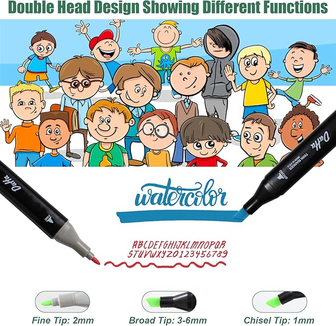 Duet Point Blender Markers for Kids and Adults: Professional Permanent Dual Tips Art Sketching Markers, 100 Colors