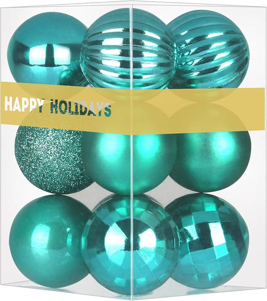 Teal 1.6" Small Christmas Balls Christmas Tree Decoration Ornaments Shatterproof Hanging Balls for Birthday Halloween Holiday Wedding Decorations Set of 12pcs
