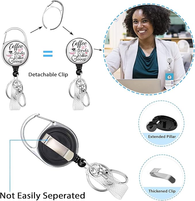 Gctriki Nurse Badge Reel Retractable Heavy Duty with 360 Degrees Swivel Carabiner Belt Clip, Funny Id Holder Badge Clips Retractable ID Card Holder for Nurses, Nurse Teacher Appreciation Gifts