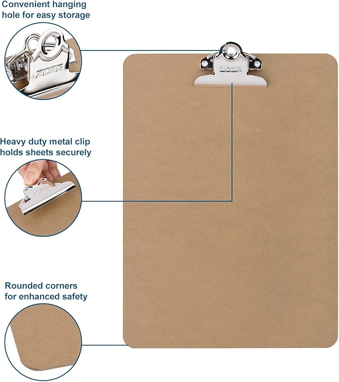 ZCZN A4 Clipboards, Wood Clipboard Bulk 6 Packs, Clip Boards 9x12.5 Inch, Wooden Clipboard for Classroom, Brown