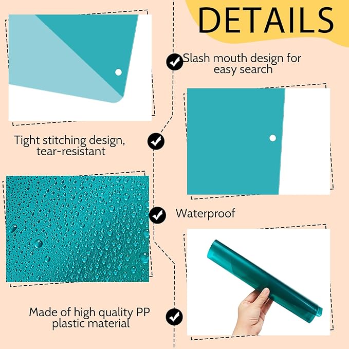 Maitys 50 Pack Binder Pockets 3 Hole Punch Clear Plastic Document Folders Binder Organizer Store Letter Size 8.5x11 Inch Paper Folders with Pockets Slash File Jacket for Office (Summer Color)