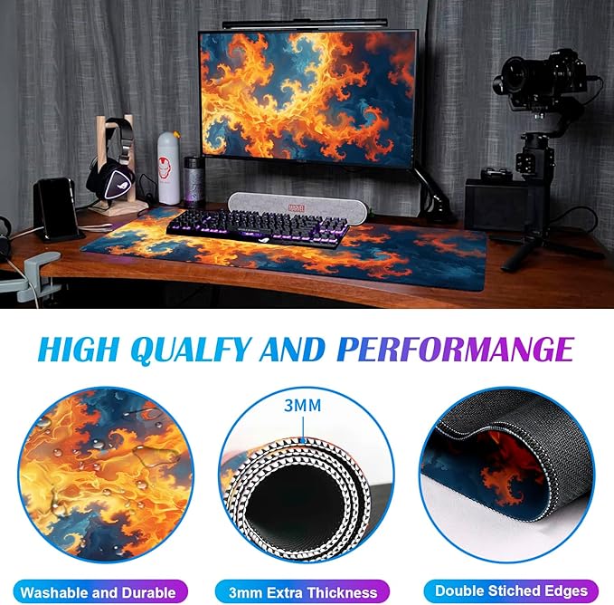 Simplified Marble Patterned Oversized Mouse Pad, Geometric Texture Extended Workstation Desk Pad, Dirt Resistant Laptop Customized Anti Slip Keyboard Mouse Pad 35.4 x 15.7 Inches