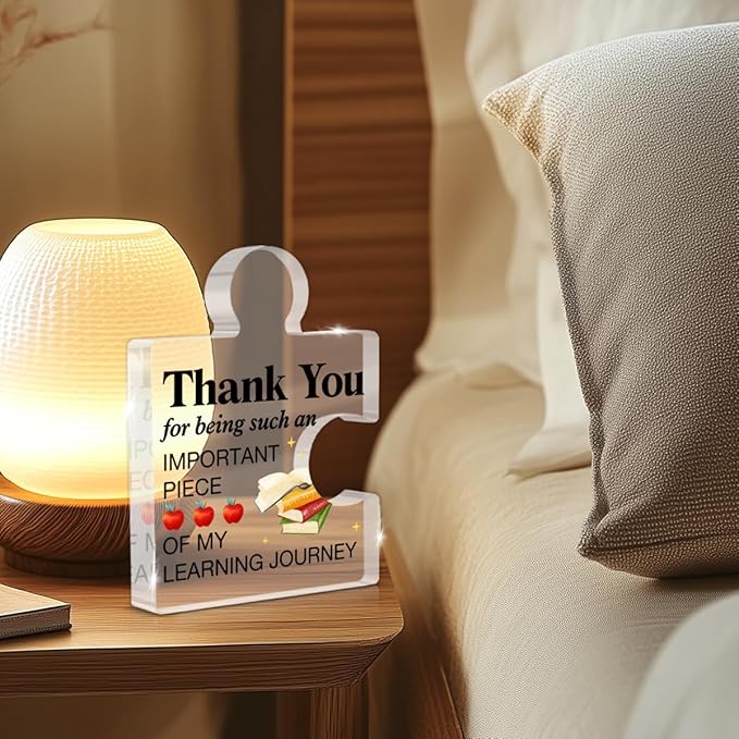 Teacher Appreciation Gifts, Teacher Gifts for Women Men, Thank You Teachers Day Graduation Christmas Gift for Teachers Study Partner Acrylic Puzzle Piece Desk Decorative Sign for Home Decor