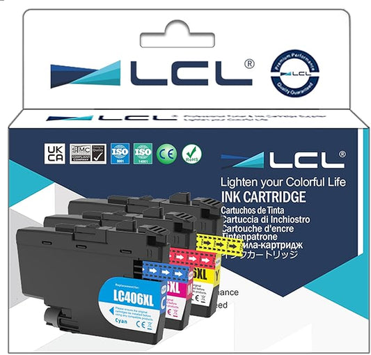 LCL Compatible LC406 LC406XLCS,LC406XLMS,LC406XLYS 3-Color High Yield Pigment Ink Cartridge Replacement for Brother MFC-J4335DW MFC-J4345DW MFC-J4535DW MFC-J5855DW MFC-J5955DW MFC-J6555DW MFC-J6955DW