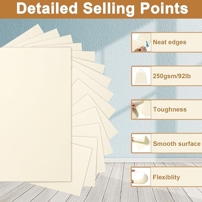 120 Sheets Cream Cardstock 8.5 x 11 Off White Paper, 92lb Ivory Card stock Printer Paper for DIY Cards, Menus, Business Cards, Certificates, Invitations