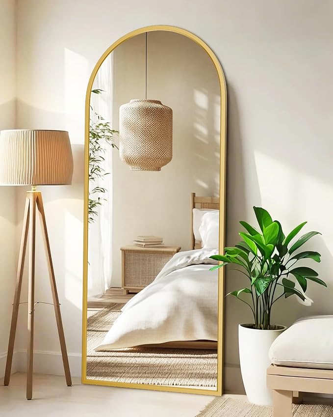SUNQUEEN 64"x21" Floor Mirror Full Length, Arched Full Length Mirror with Stand, Full Body Mirrors for Bedroom Living Room or Cloakroom Gold