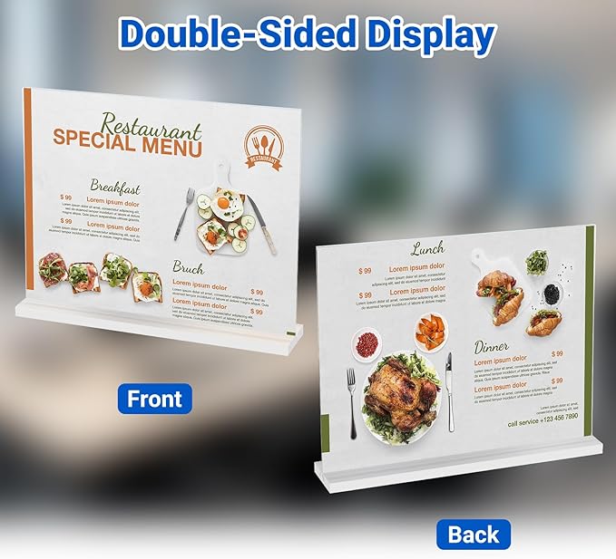 3 Pack Acrylic Sign Holder 11 x 8.5 Horizontal, Double-Sided Clear Sign Holder Plastic Stands for Display, T Shape Acrylic Table Sign Stands for Office Store Restaurants Wedding Party Decoration