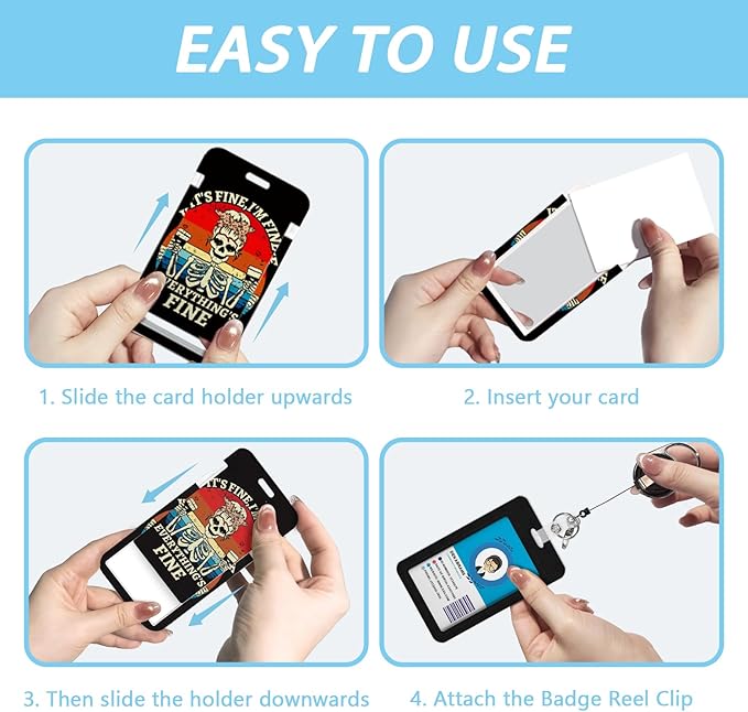 It`s Fine I`m Fine Lanyards for ID Badges, Funny Badge Reels Retractable Heavy Duty with 360° Swivel Carabiner Clip, Cute ID Clip ID Holder with Breakaway Lanyard