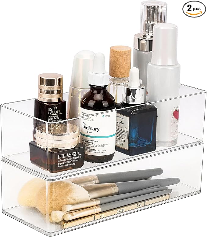 JessLab Acrylic Organizer, 2PK Cube Sections Makeup Organizer for Drawer, Makeup Organizer for Vanity, Countertop, Bathroom, Kitchen and Cabinet Storage(1+1 Compartment)