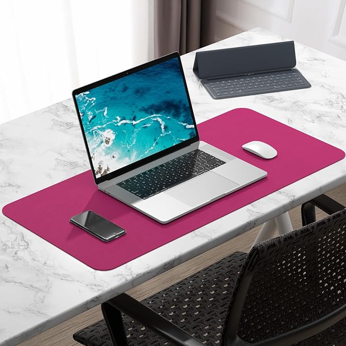 Hsurbtra Desk Pad, 30" x 14" PU Leather Desk Mat, XL Extended Mouse Pad, Waterproof Desktop Blotter Protector, Non-Slip Ultra Thin Large Laptop Keyboard Writing Mat for Office Home, Bright Rose