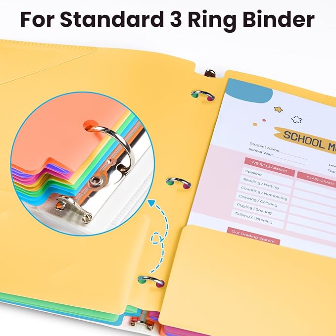 Sooez Plastic Folders with Pockets and Tabs, 6 Pack Pocket Folders with Writable Label Stickers, Fits 3-Ring Binder, Holds Letter/A4 Size Paper, Back to School Office Filing Supplies, Bright Colors
