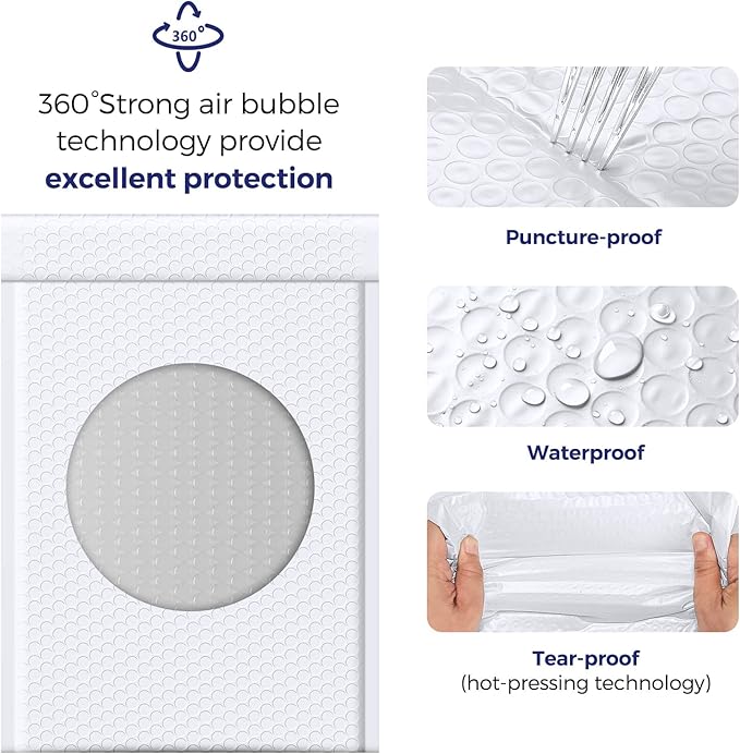 Fuxury 500 Pack White Bubble Mailers 10.5x16 Inch, Self Seal Padded Envelopes Waterproof Mailing Cushioning Padded Mailers, Bubble Bags for Packaging, Small Business Large #5