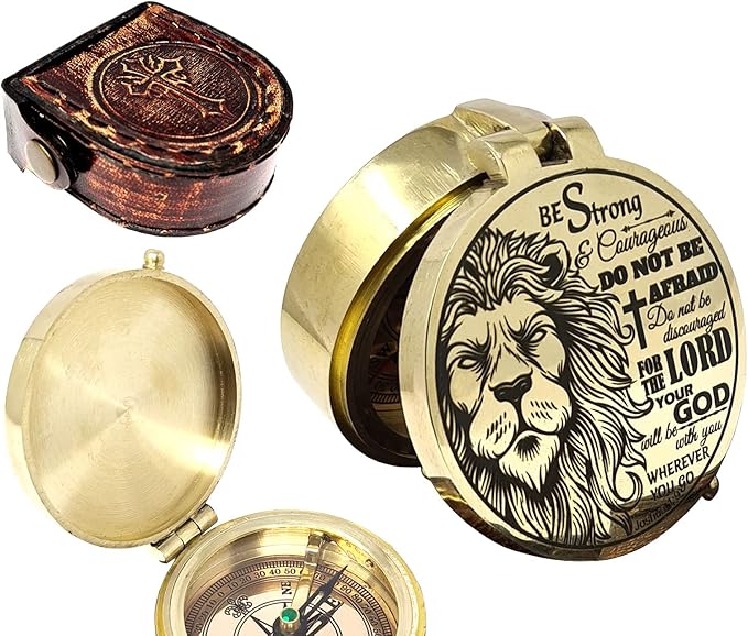 Brass Compass Engraved with Religious Scripture Verse - Ideal Gift for Son, Grandson, Daughter - Perfect for Baptism, Communion, Church and Graduation Day Present