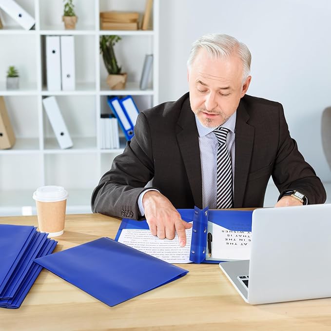 Patelai 48 Pcs Plastic Folders with 2 Pockets and 3 Prongs Home Folders with Card Slot Letter Size Heavy Duty Report Covers for Back to School(Blue,Classic)