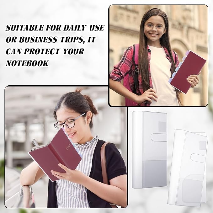 Tinlade 2 Pieces Clear Plastic Cover for Weeks, 8.27 x 7.68 Inches Planner Cover Protector with 120 Color Tabs, Transparent PVC Notebook Strong Plastic Protecting Sleeves for Books (Light Color)