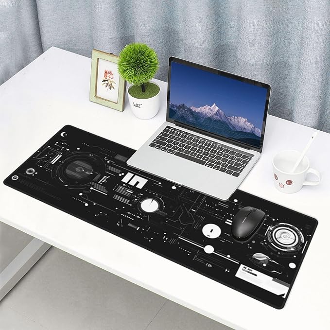 Mechanical Mouse Pad 31.5 X 11.8 Inch Big Desk Rubber Base Stitched Edges Keyboard Pad Spaceship XXL Mouse Mat for Home Game and Office
