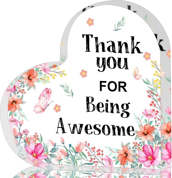 QUPT Appreciation Gifts for Women, Thank You Gifts, Heart Shape Acrylic Keepsake, Inspirational Gifts for Coworker Boss, Thank You for Being Awesome Acrylic Sign, Thank You Gifts for Women