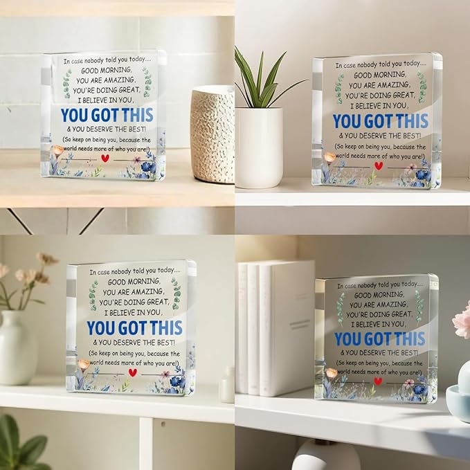 Appreciation Gifts for Women Men Friends, Motivational Reminder Quotes Desk Acrylic Sign, Boho Floral Desk Decorative Signs for Table Top Cubicle Room