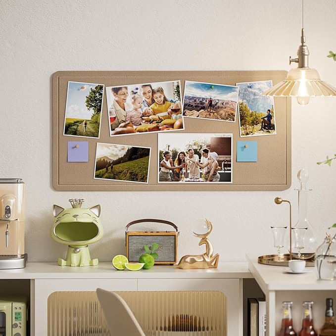 MaxGear Bulletin Board 35" x 17.5", Foldable Small Felt Board Vision Board Supplies, Cork Board for Office, Home, School, Pin Boards for Walls Decorative Picture Framed Display Board Beige Brown
