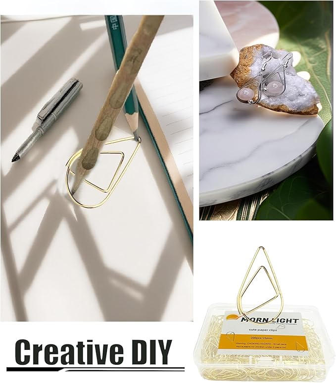 200 Pcs Teardrop Paper Clips Bulk,Stainless Steel Rust-Resistant Paperclips for Wedding Invitations, 3X Stronger Hold with Mirror Polish (Gold, 1inch)