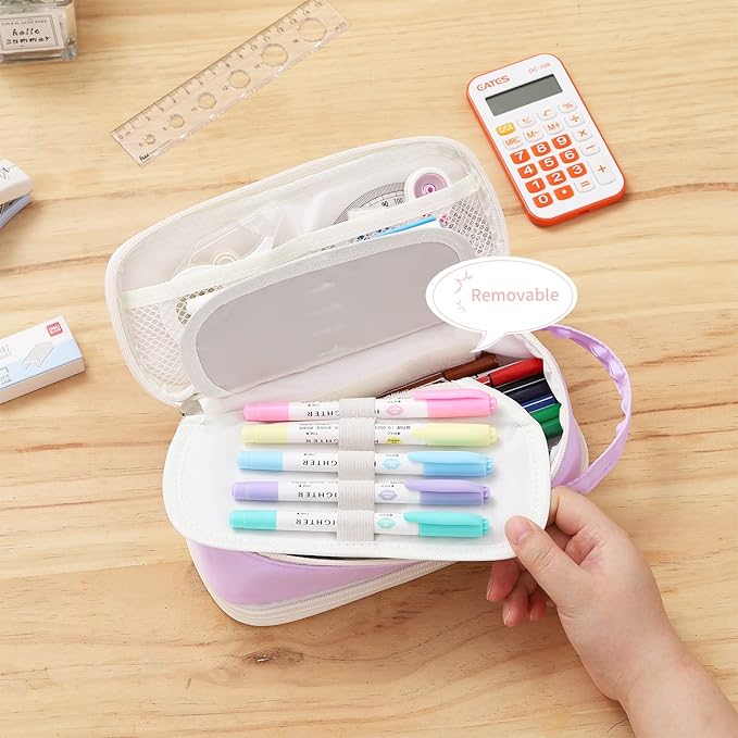 Dugio Big Pencil Case for Girls Teens Kids Zipper Pencil Pouch with Handle Organizer Pencil Bag Aesthetic Pencil Box for School Purple