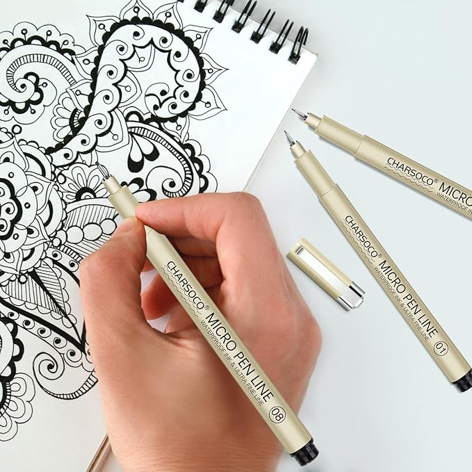 L Micro Pen, 6 Pack Black Fine Point Pen with Waterproof Archival Ink, 2-5mm Fineliner Ink Pens for Artist Illustration, Sketching, Anime, Manga, Technical Drawing and Scrapbooking