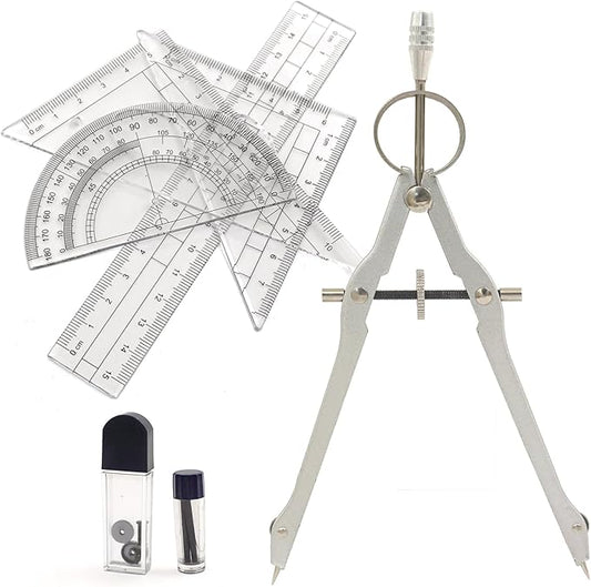 Math Compass Geometry Drafting Compass Kit with Ruler Protractor Set Squares and More for Students Math Starters Drawing Circles