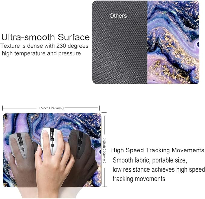 Mouse Pad, Purple Navy Gold Marble Mouse Pad, Premium-Textured Marbling Mouse Mat Square Waterproof Non-Slip Rubber Base Computer Mousepads for Office Laptop Desk