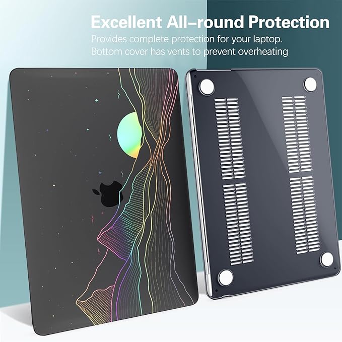 KEROM Clear Black Case for MacBook Pro 16 inch 2025-2021 M4 M3 M2 M1 Pro/Max Chip A3403 A3186 A2991 A2780 A2485, Protective Aesthetic Plastic Hard Shell Case & Keyboard Cover, Sunrise