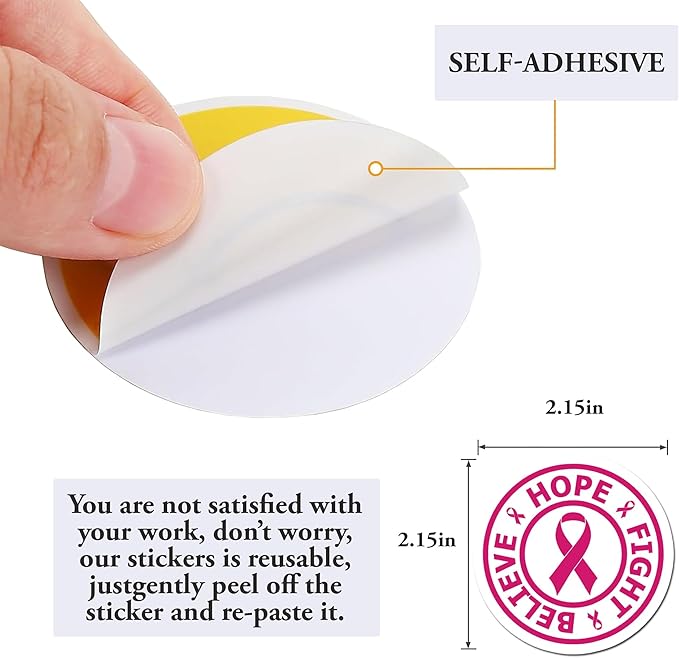 BEATRI Breast Cancer Awareness Stickers 50Pcs Pink Ribbon Stickers for Women's Health Waterproof Vinyl Stickers Decals Gifts for The People Care About Women (Breast Cancer Awareness Stickers Decal)
