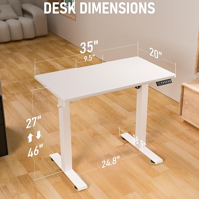 35 * 20 Electric Standing Desk, Adjustable Height Sit Stand Up Desk, Motorized Home Office Computer Gaming Workstation Desk