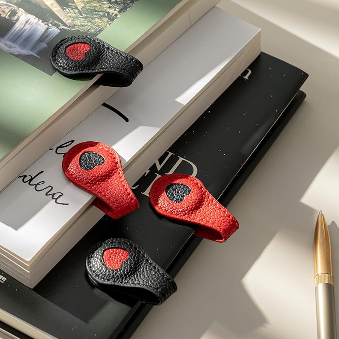 2Pcs Magnetic Leather Bookmarks with Gift Box, Magnetic Pen Holder Book Marks Clip Gift for Book Lover Readers Men Women Teachers Students, Heart Bookmarks
