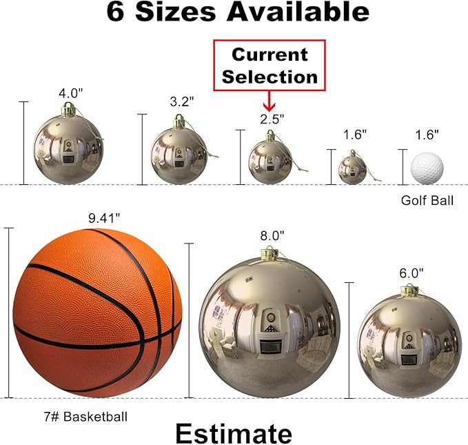 Champagne Gold 2.5" Christmas Balls Christmas Tree Decoration Ornaments Shatterproof Hanging Balls for Birthday Halloween Holiday Wedding Decorations Set of 18pcs