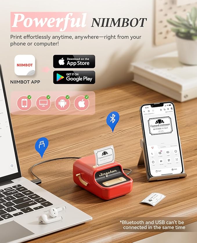 NIIMBOT B21 Label Printer,Bluetooth Thermal Label Maker,Ideal for Home Organization,Business,Ofice,50x30mm Labels,230Pcs(Red)