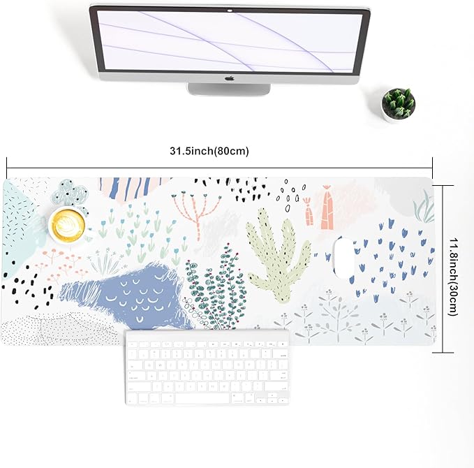 Colorful Star Large Mouse Pad, Waterproof PU Leather Abstract Desk Mat for Women Girls, Cute Desk Accessories Minimalist Home Office Decor, Kids Deak Pad Non-Slip Writing Mat 31.5" x 11.8"