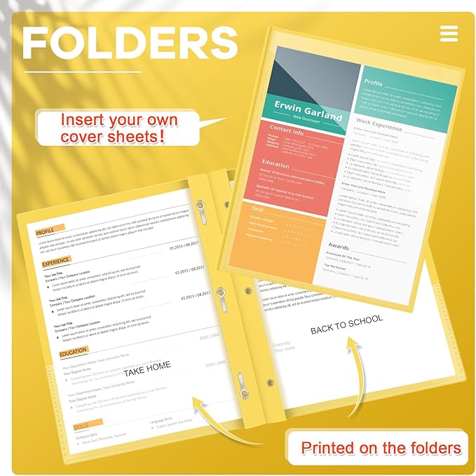 Henoyso 24 Pcs Plastic Folders with Clear Front Pocket and 3 Prong Take Home Plastic 2 Pocket Folder Back to School for Students Parent Teacher Communication for School Office (Yellow)