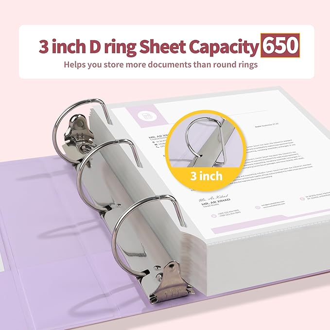 SUNEE 3 Ring Binder 3 Inch D Ring, Clear View Binder Three Ring PVC-Free (Fit 8.5x11 Inches) for School or Office Supplies, Assorted Pastel, 4 Pack